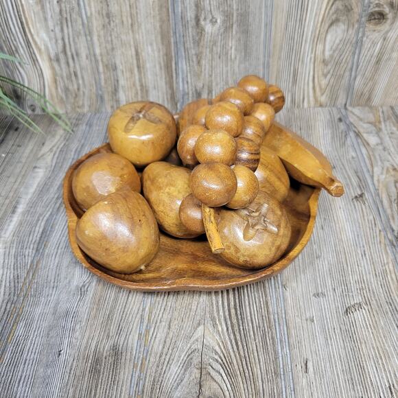 Vintage MCM Wooden Bowl and Assorted Wooden Fruit, - Picture 4 of 6